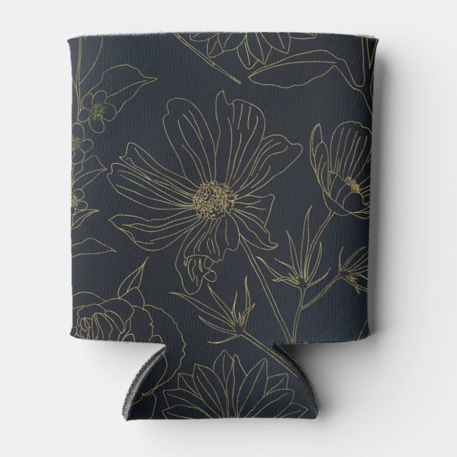 Enfriador De Latas Elegante Blue Gold Flowers Botanical (Anverso)