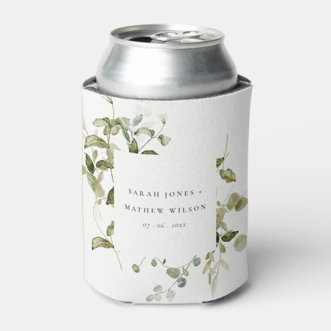 Enfriador De Latas Elegante Boda de acuarela de follaje botánico (Lata Anverso)