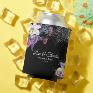Enfriador De Latas Elegante Boda de cráneo floral gótico morado negro