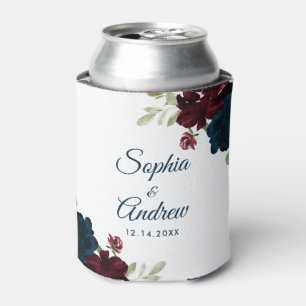 Enfriador De Latas Elegante Boda de Madera Rústica Burgundy y Navy