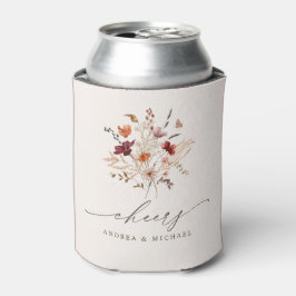 Enfriador De Latas Elegante Boda de Otoño con Acuarela de Flores Silv