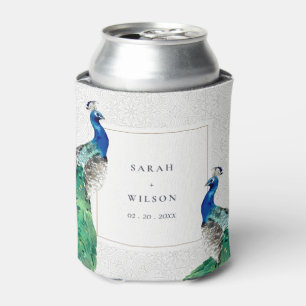 Enfriador De Latas Elegante Boda de pavo real ornato elegante