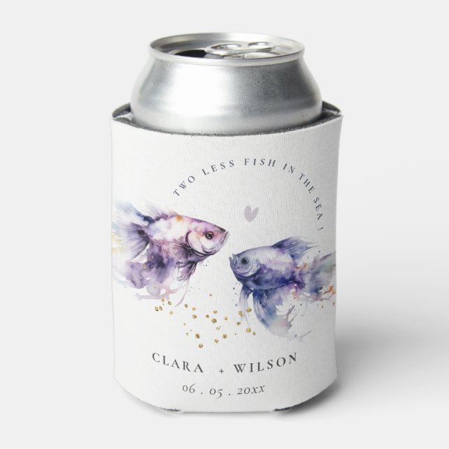 Enfriador De Latas Elegante Boda de Pescado Costero Lilac (Lata Anverso)
