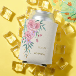 Enfriador De Latas Elegante Boda floral Boho Rubor color agua rosa