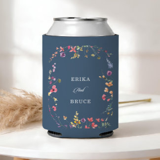 Enfriador De Latas Elegante Boda Floral Botánica Caligrafía