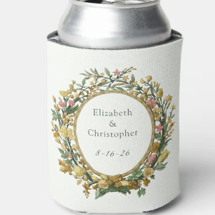 Enfriador De Latas Elegante Boda Floral Vintage Amarillo 