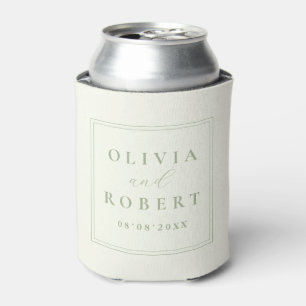 Enfriador De Latas Elegante Boda Minimalista en Marfil y Verde Salvia