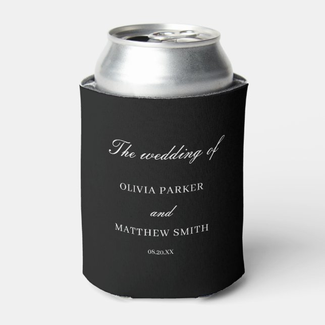 Enfriador De Latas Elegante Boda Minimalista negro (Lata Anverso)