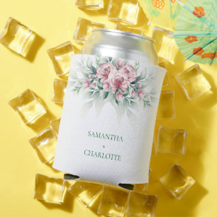Enfriador De Latas Elegante boda moderna rosa verdearry 
