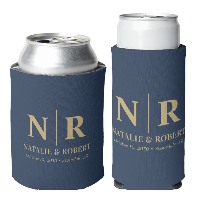 Enfriador De Latas Elegante Boda Monograma Novia Groom Iniciales (Subido por el creador)