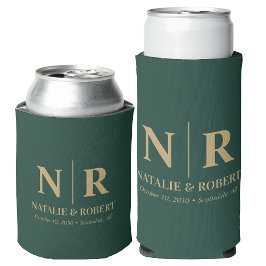 Enfriador De Latas Elegante Boda Monograma Novia Groom Iniciales