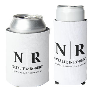 Enfriador De Latas Elegante Boda Monograma Novia Groom Iniciales