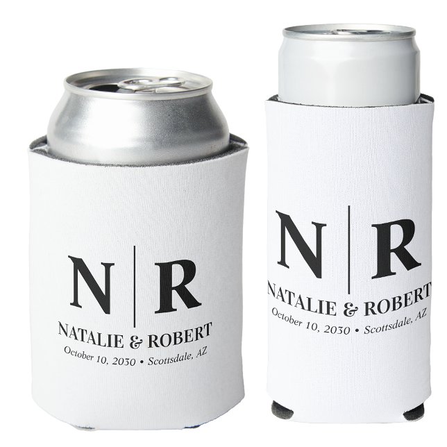 Enfriador De Latas Elegante Boda Monograma Novia Groom Iniciales (Subido por el creador)