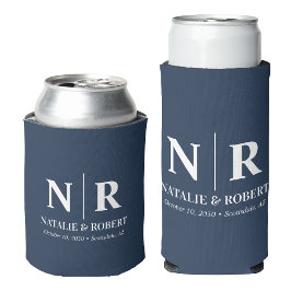 Enfriador De Latas Elegante Boda Monograma Novia Groom Iniciales