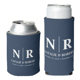 Enfriador De Latas Elegante Boda Monograma Novia Groom Iniciales
