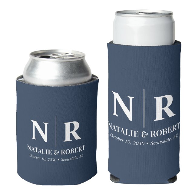 Enfriador De Latas Elegante Boda Monograma Novia Groom Iniciales (Subido por el creador)