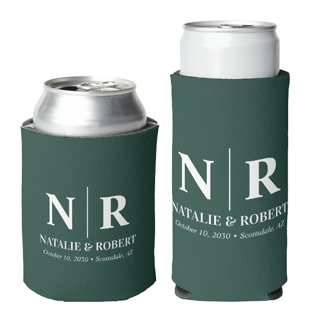 Enfriador De Latas Elegante Boda Monograma Novia Groom Iniciales (Subido por el creador)