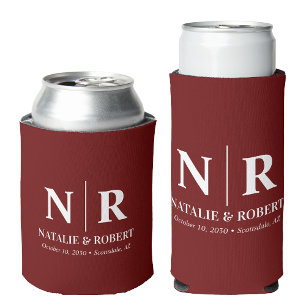 Enfriador De Latas Elegante Boda Monograma Novia Groom Iniciales