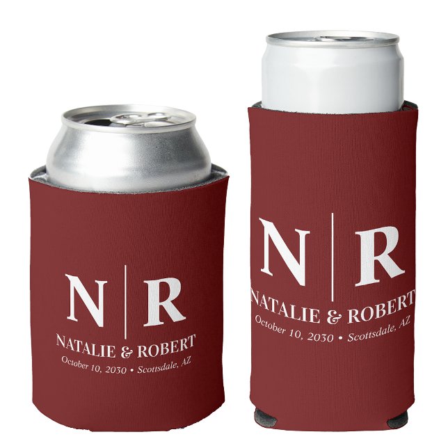 Enfriador De Latas Elegante Boda Monograma Novia Groom Iniciales (Subido por el creador)