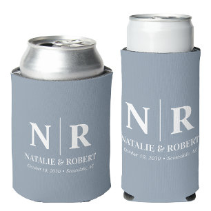 Enfriador De Latas Elegante Boda Monograma Novia Groom Iniciales