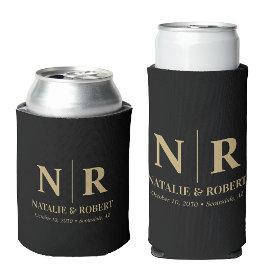 Enfriador De Latas Elegante Boda Monograma Novia Groom Iniciales