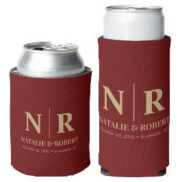 Enfriador De Latas Elegante Boda Monograma Novia Groom Iniciales