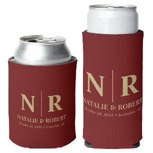 Enfriador De Latas Elegante Boda Monograma Novia Groom Iniciales