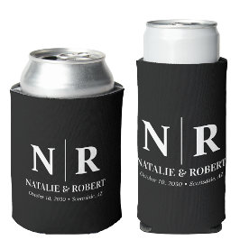 Enfriador De Latas Elegante Boda Monograma Novia Groom Iniciales