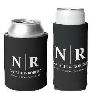Enfriador De Latas Elegante Boda Monograma Novia Groom Iniciales