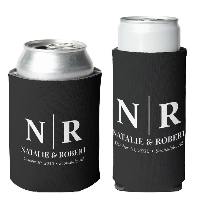 Enfriador De Latas Elegante Boda Monograma Novia Groom Iniciales (Subido por el creador)