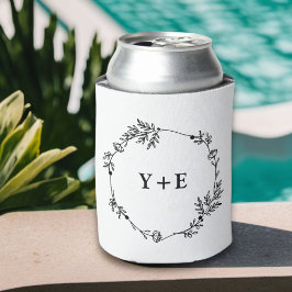 Enfriador De Latas Elegante Boda Monogramado Blanco Simple