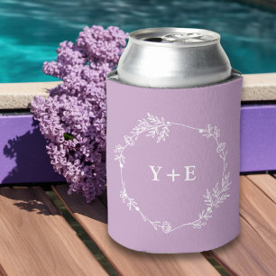 Enfriador De Latas Elegante Boda monogramado Lilac Purple simple