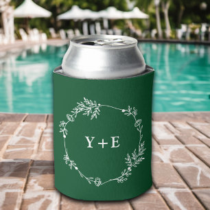 Enfriador De Latas Elegante Boda monogramado simple verde esmeralda