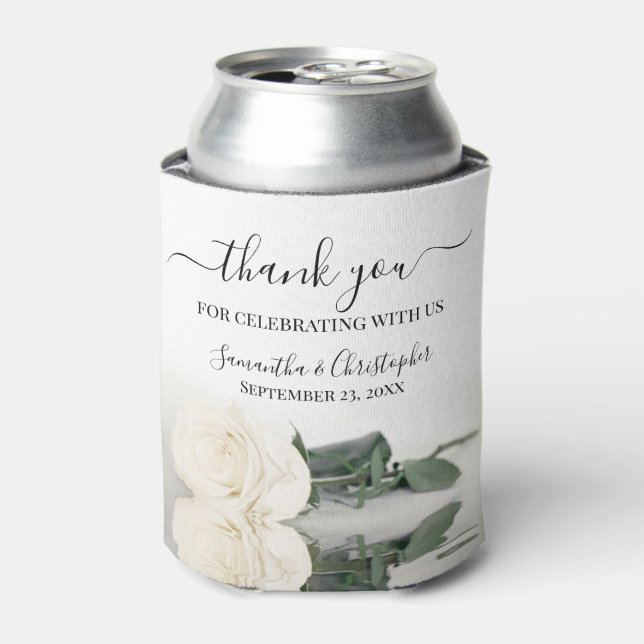 Enfriador De Latas Elegante Boda Romántico Rosa Blanca Gracias (Lata Anverso)