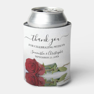Enfriador De Latas Elegante Boda Romántico Rosa Rojo Gracias