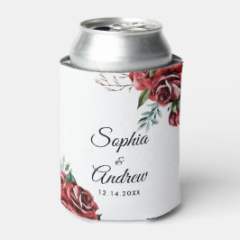 Enfriador De Latas Elegante Boda Rústico de la Rosa Roja de Marsala