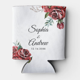 Enfriador De Latas Elegante Boda Rústico de la Rosa Roja de Marsala