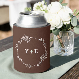 Enfriador De Latas Elegante Boda Sencilla Marrón Monogramada