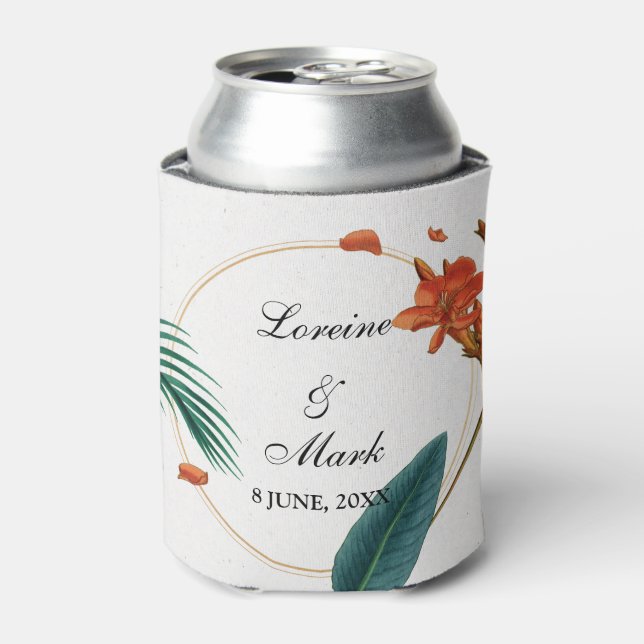 Enfriador De Latas Elegante Boda tropical floral (Lata Anverso)