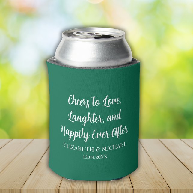 Enfriador De Latas Elegante boda verde de esmeralda que amará (Emerald Green Elegant Wedding Cheers to Love Can Cooler)
