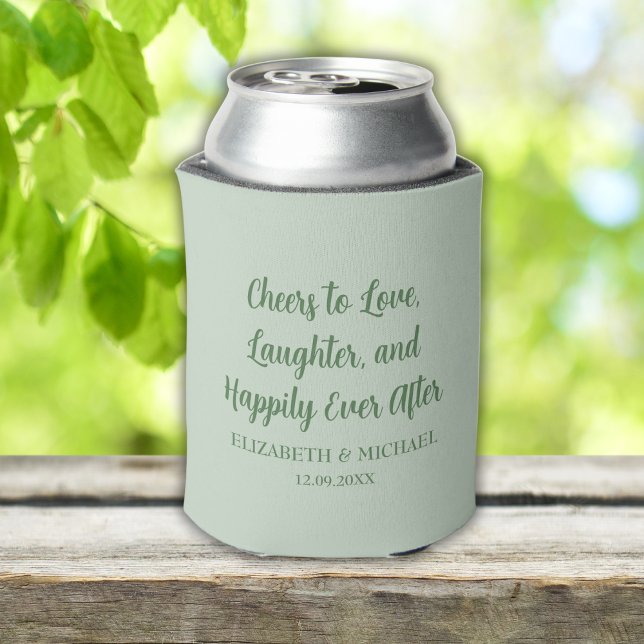 Enfriador De Latas Elegante bodas verdes sabrosas para amar (Sage Green Elegant Wedding Cheers to Love Can Cooler)
