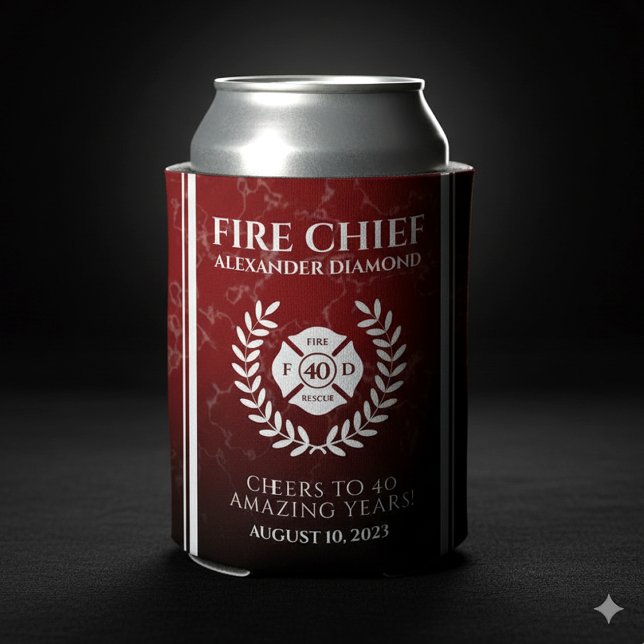 Enfriador De Latas Elegante bombero de mármol rojo que se retira (Elegant Retiring Firefighter Red Marble Can Cooler Cover Photo)