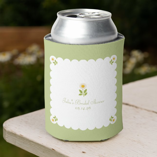 Enfriador De Latas Elegante Bridal Shower Sage Green Daisy Cute (Subido por el creador)