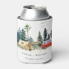 Enfriador De Latas Elegante Camping Watercolor Pine Forest Boda