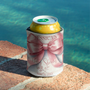 Enfriador De Latas Elegante Chica Baby Shower Coquette Pink Bow