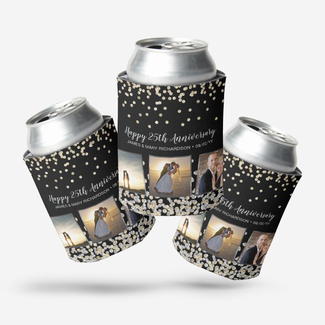 Enfriador De Latas Elegante Collage de fotos Gold Silver 25 Aniversar (Subido por el creador)