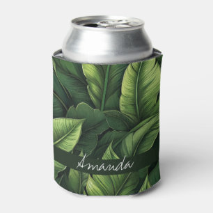 Enfriador De Latas Elegante color de agua verde hoja de plátano con n