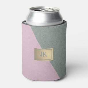 Enfriador De Latas Elegante cuero rosa verde Monograma