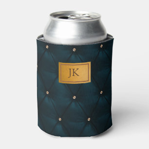 Enfriador De Latas Elegante cuero verde,diamantes,monograma  