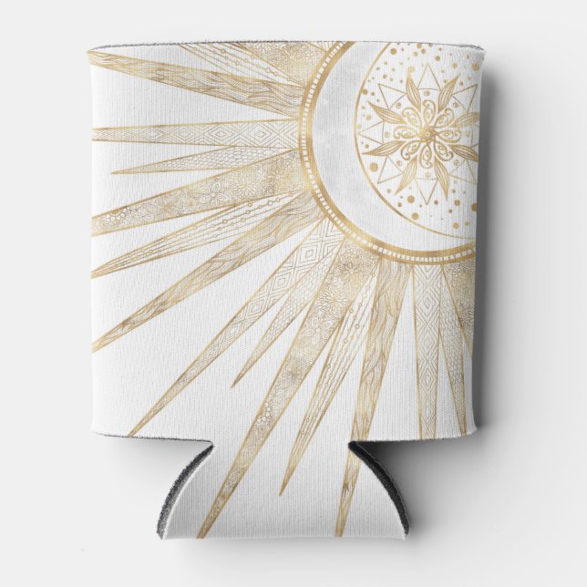 Enfriador De Latas Elegante Doodles dorados Sun Moon Mandala Diseño (Anverso)